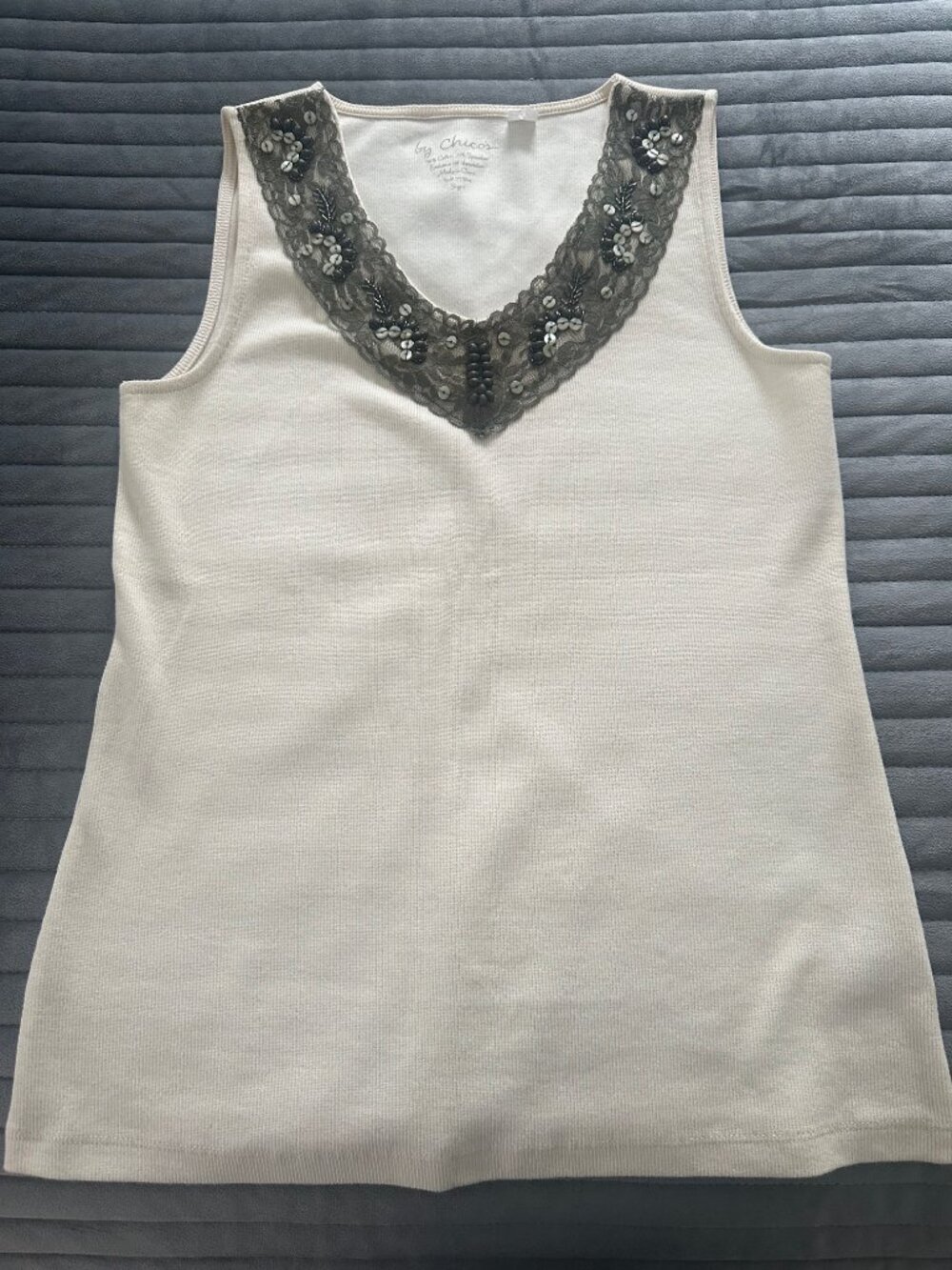 Tank Top with Olive lace and bead trim